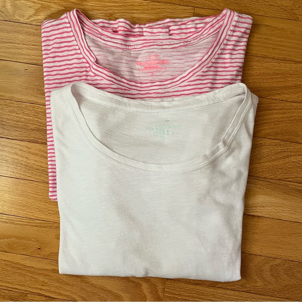 Vineyard Vines Pink/White Striped and White Surftee Tee Shirts